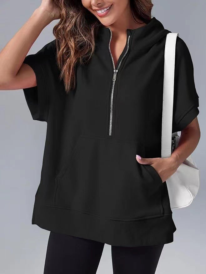 Women's Short-Sleeve Hooded Pullover Sweater