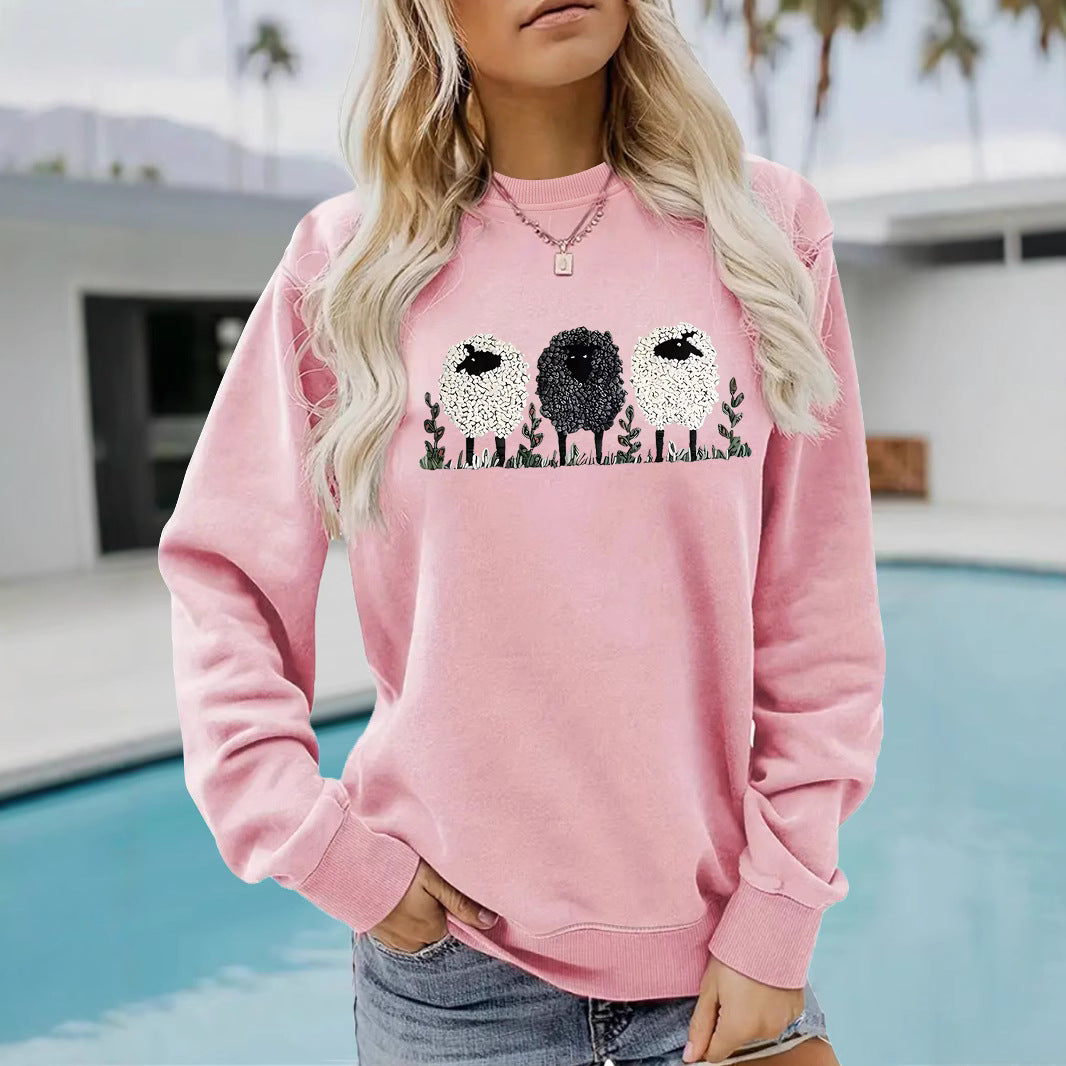 Chic Round Neck Printed Cashmere Pullover Sweater