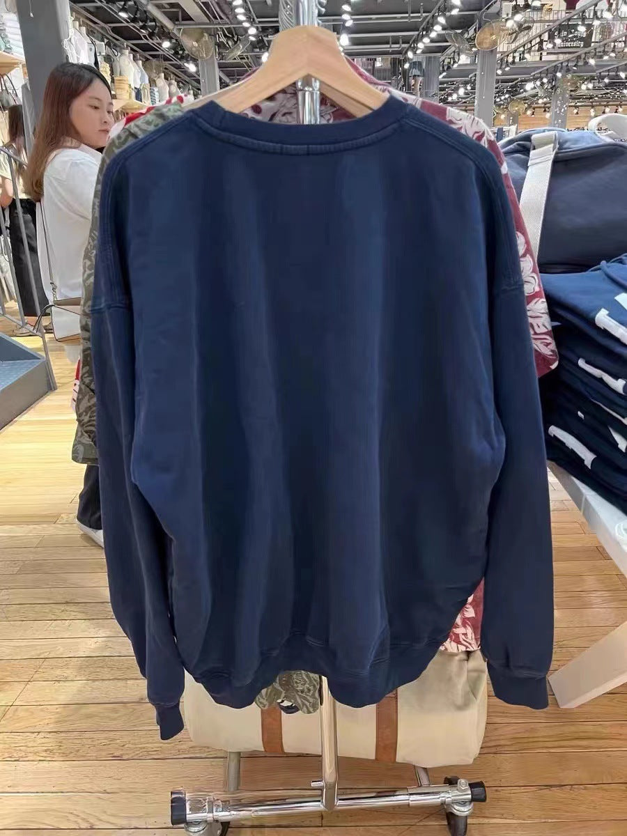 Embroidered Flag Long Sleeve Baggy Pullover Sweater