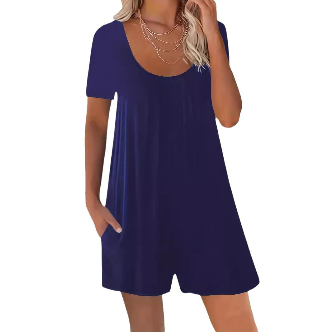 Womens Loose Casual Short-Sleeve Jumpsuit