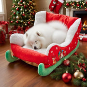 Christmas Sleigh Dog Bed, Plush Cozy Christmas Sleigh Pet Bed Sofa For Cats Dogs Rest And Relax, Home Decoration, Photo Props, Washable, 26.77x14.96x11.02inch