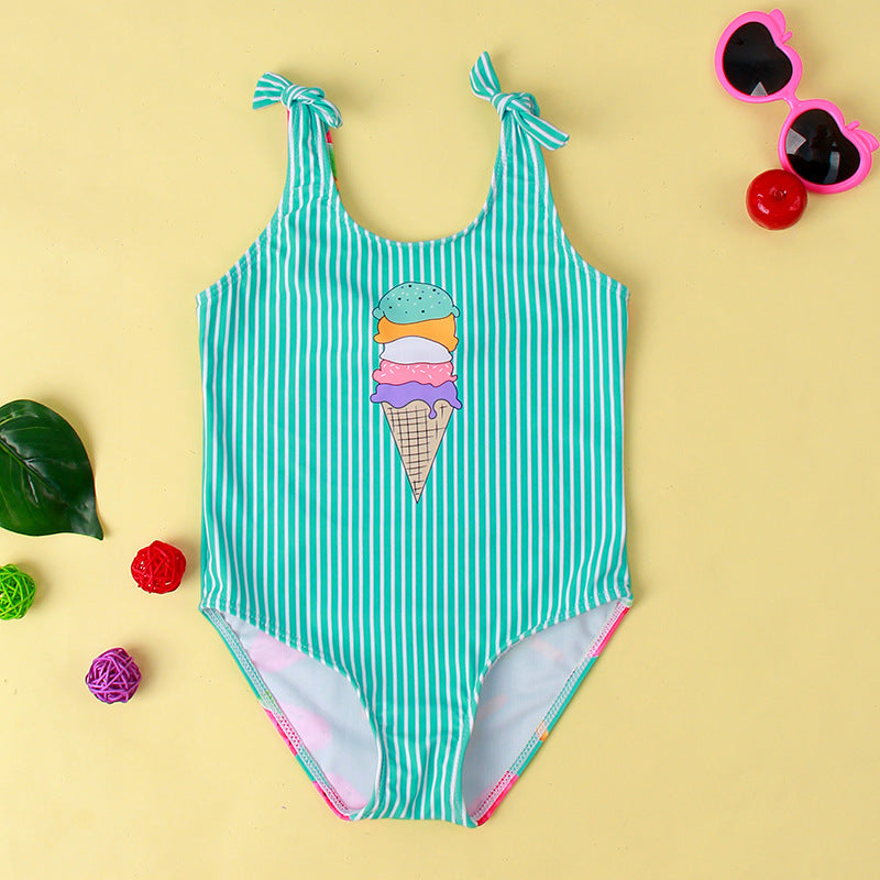 Girls' Stretchy Leopard Print One-Piece Swimsuit