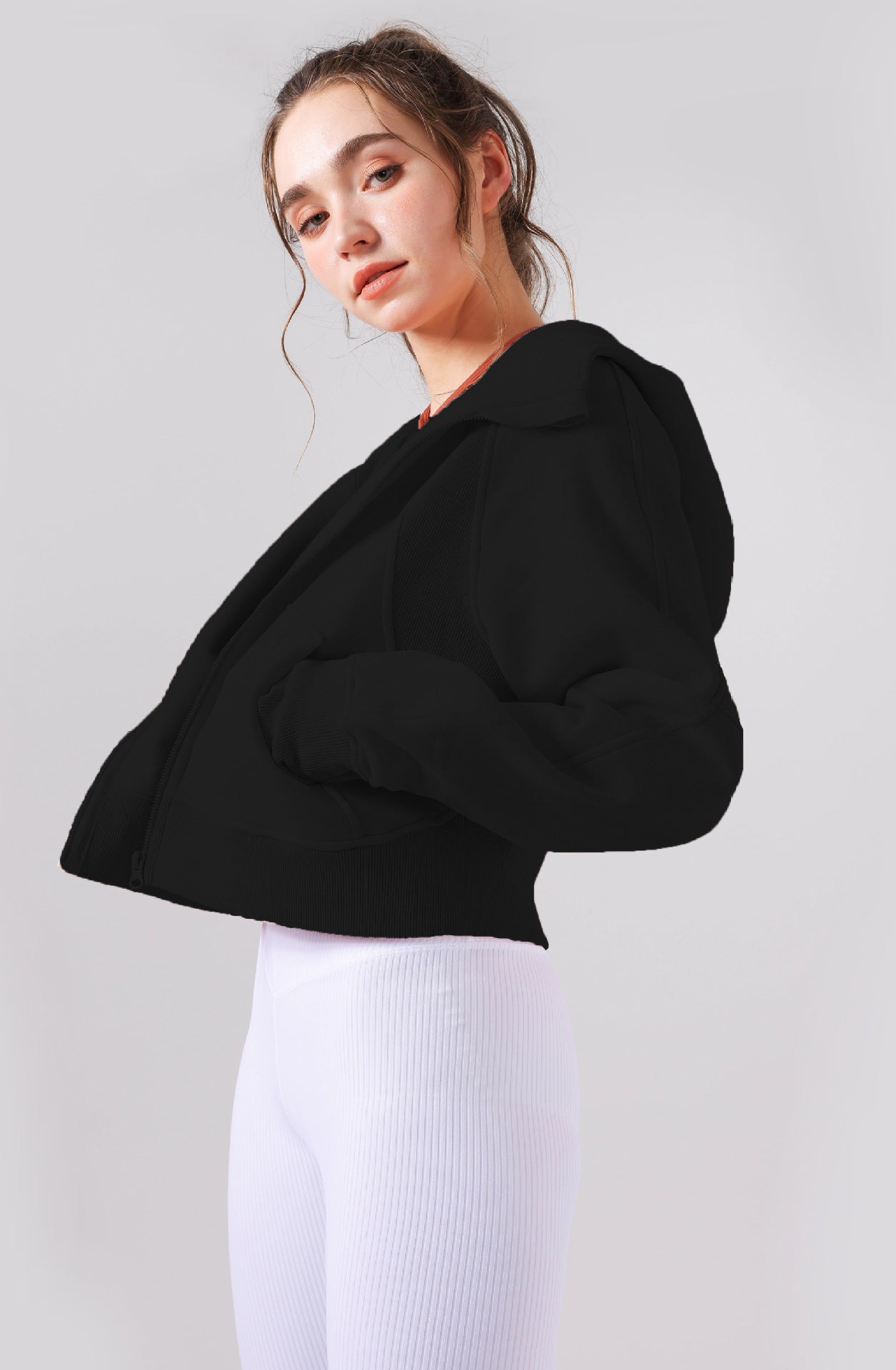 Fleece-Lined Zipper Yoga Hoodie & Casual Sports Top