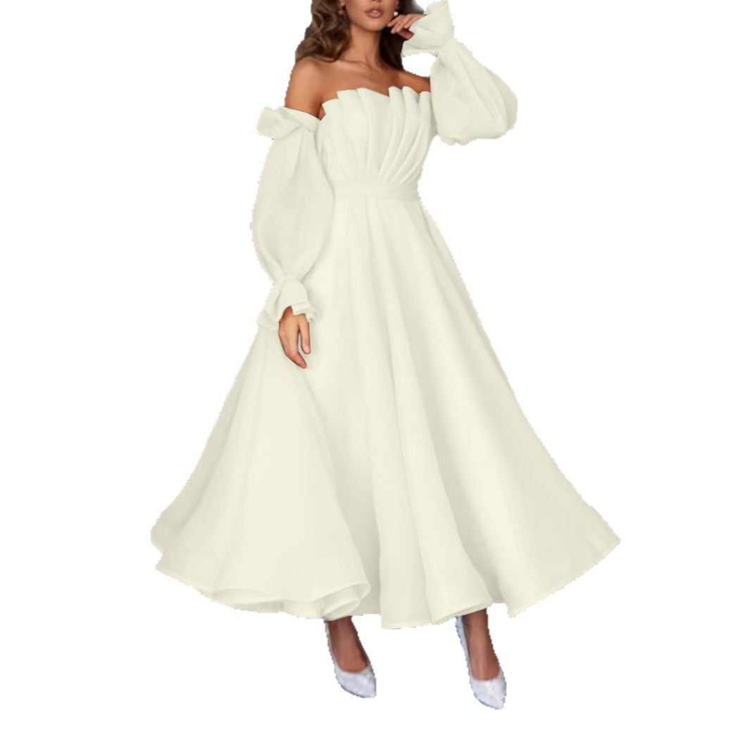 French Off-the-Shoulder Bubble Sleeve Wedding Dress
