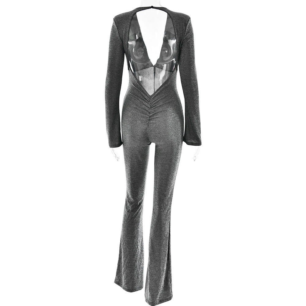 Elegant Backless Long Sleeve Sheath Jumpsuit