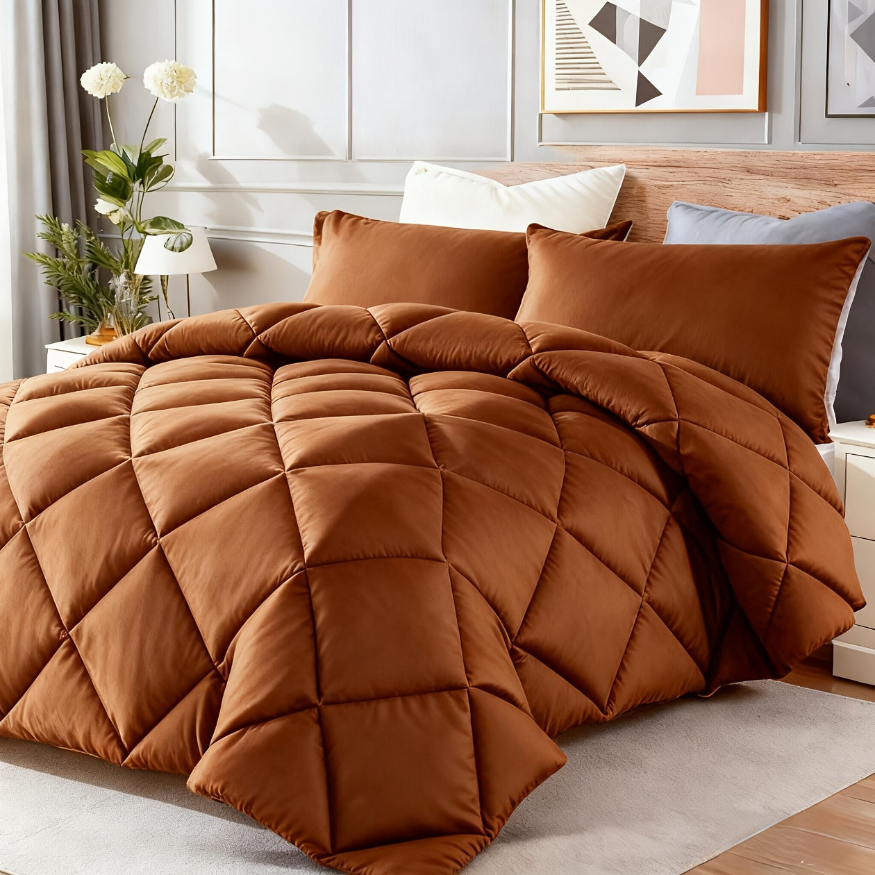 3pcs Solid Colour Checkered Comforter Set - Soft Fabric, Lightweight, All-Season, Twin/Queen/King Size Bed In A Bag, Quilt Set with Breathable Fabric And Easy Care