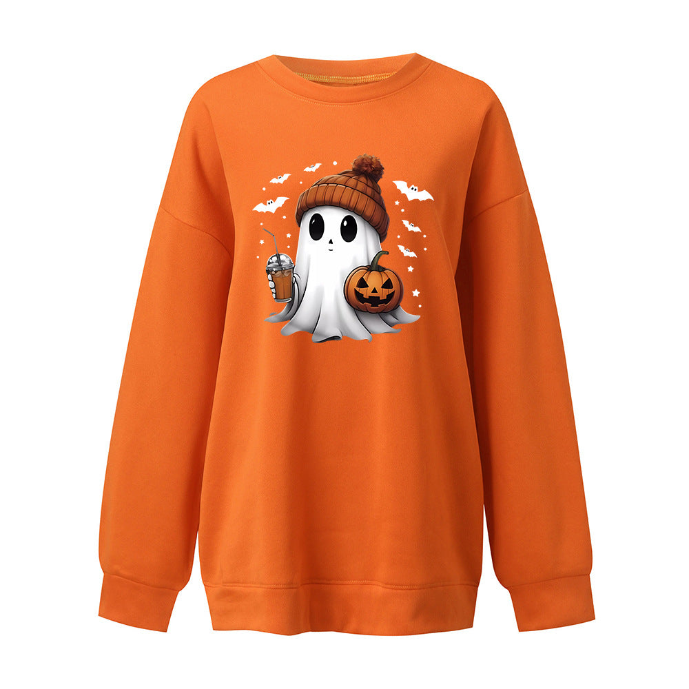 Cozy Drop-Shoulder Velvet Halloween Hoodie for Women