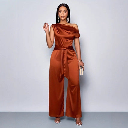 Women's Solid Slim-Fit Lace-Up Jumpsuit