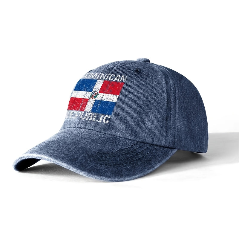 Black Baseball Cap with Dominican Republic Flag Print