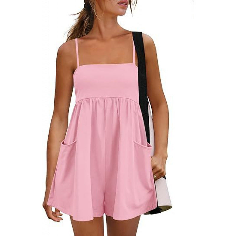 Womens Summer Casual Jumpsuit With Straps And Pockets For Home Or Outdoors