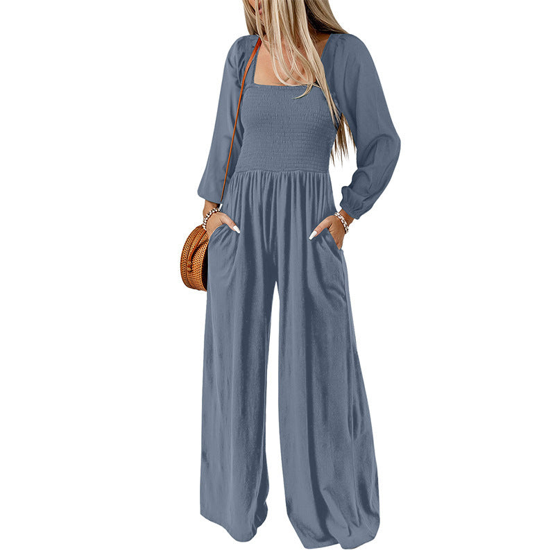 Women's Solid Color High-Waist Wide Leg Trousers