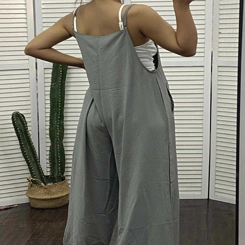 Women's Casual Wide-Leg Pocket Jumpsuit