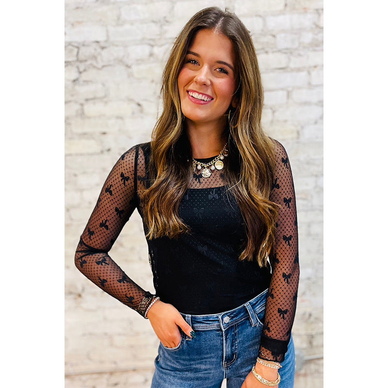 Autumn Design Bow Print Long Sleeve