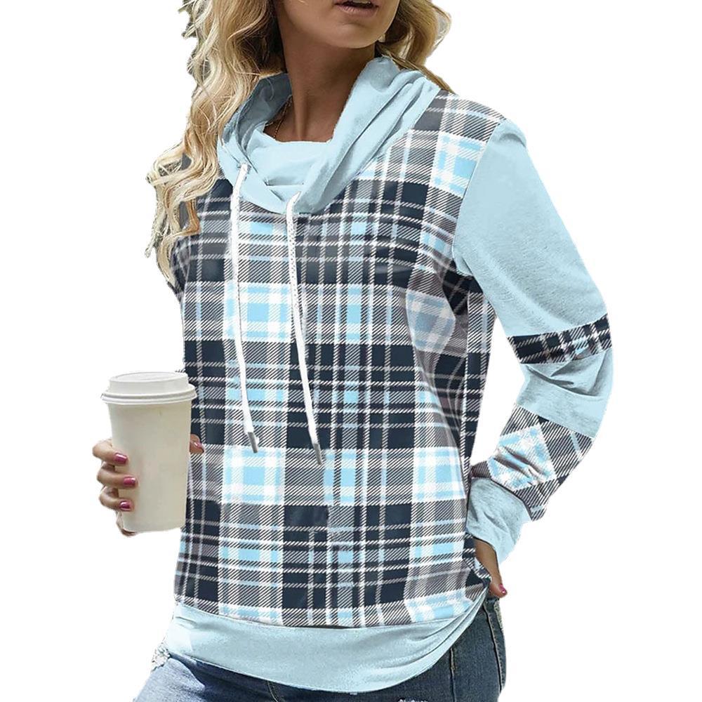 Cozy Plaid Turtleneck Loose Casual Long Sleeve Top