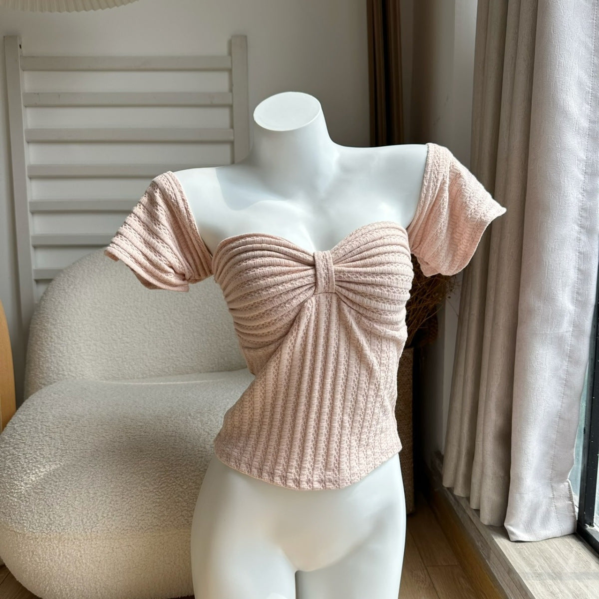 Slim-Fit Off‑Shoulder Bow Tube Top – Summer Sexy Crop