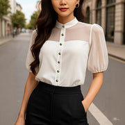 Elegant White Chiffon Short‑Sleeve Shirt – Classic & Versatile