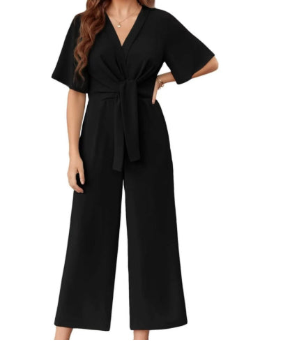 V-Neck Minimalist Short-Sleeve Jumpsuit