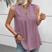 Summer Lace Sleeveless Top – Light, V-Neck, Trendy Street Style