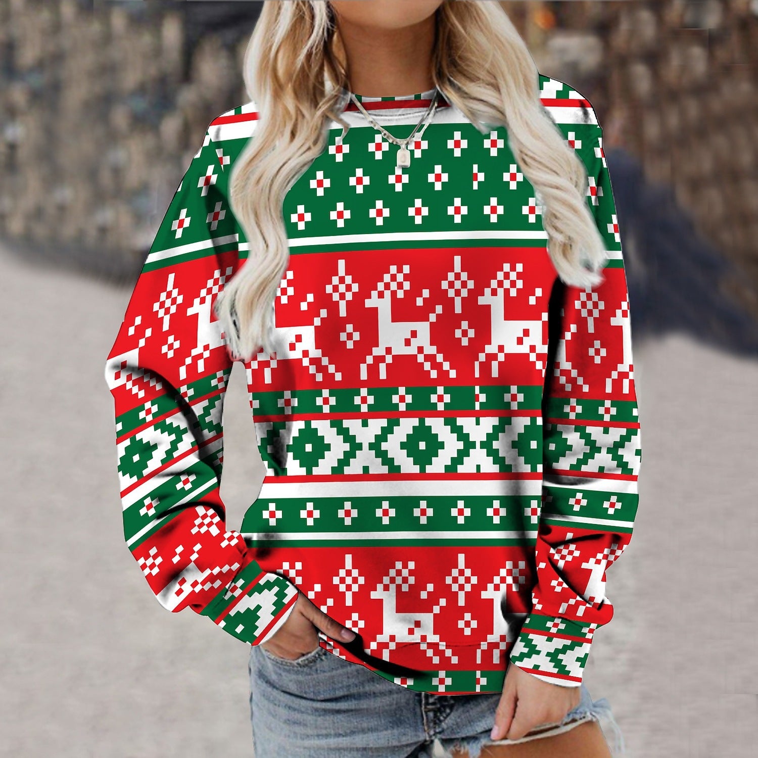 Women's Fashion Long Sleeve Printed Sweater