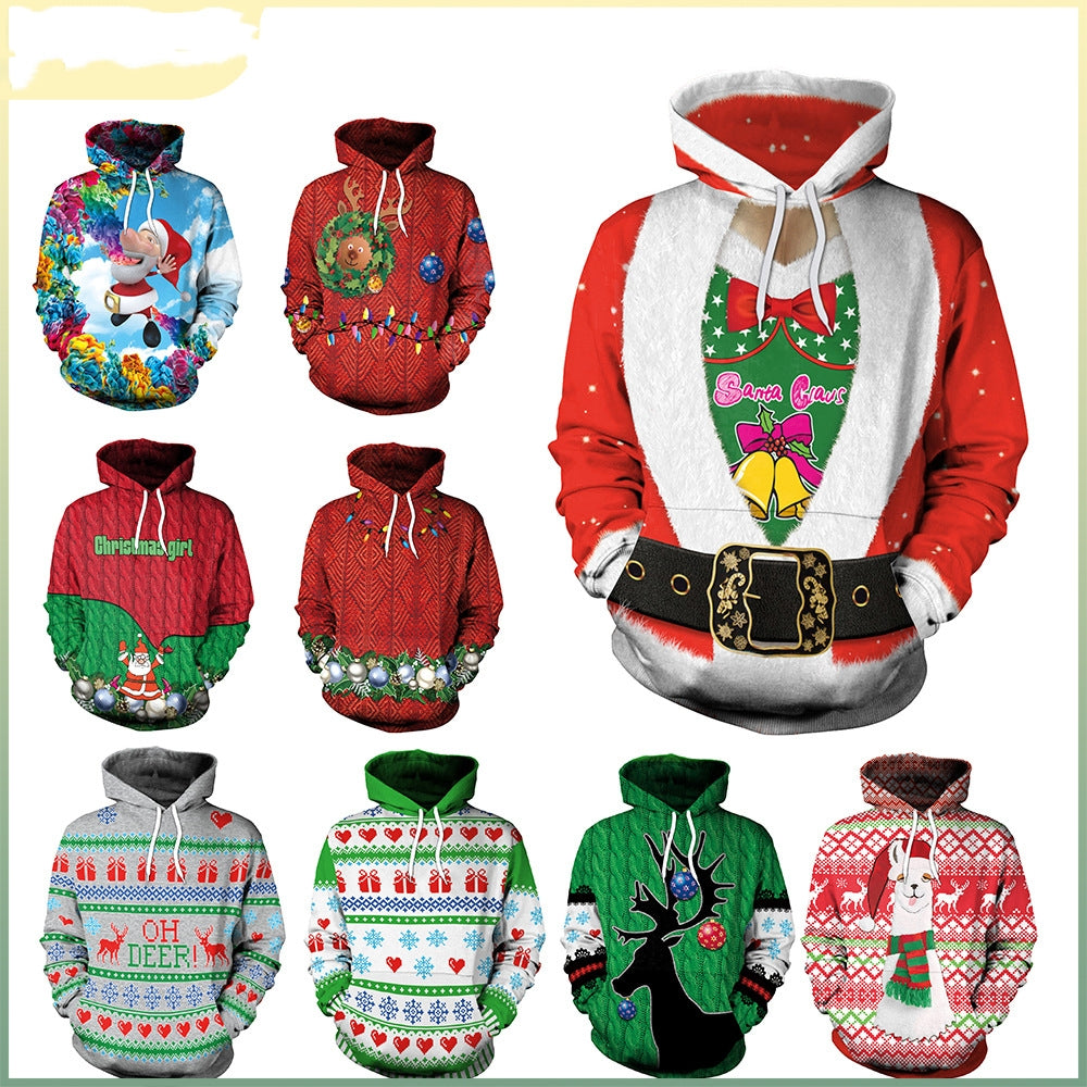 Women's Festive Christmas Hooded Digital Print Loose Sweatshirt