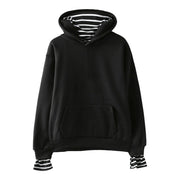 Trendy Korean Fleece Hooded Pullover False Two-Piece Sweatshirt