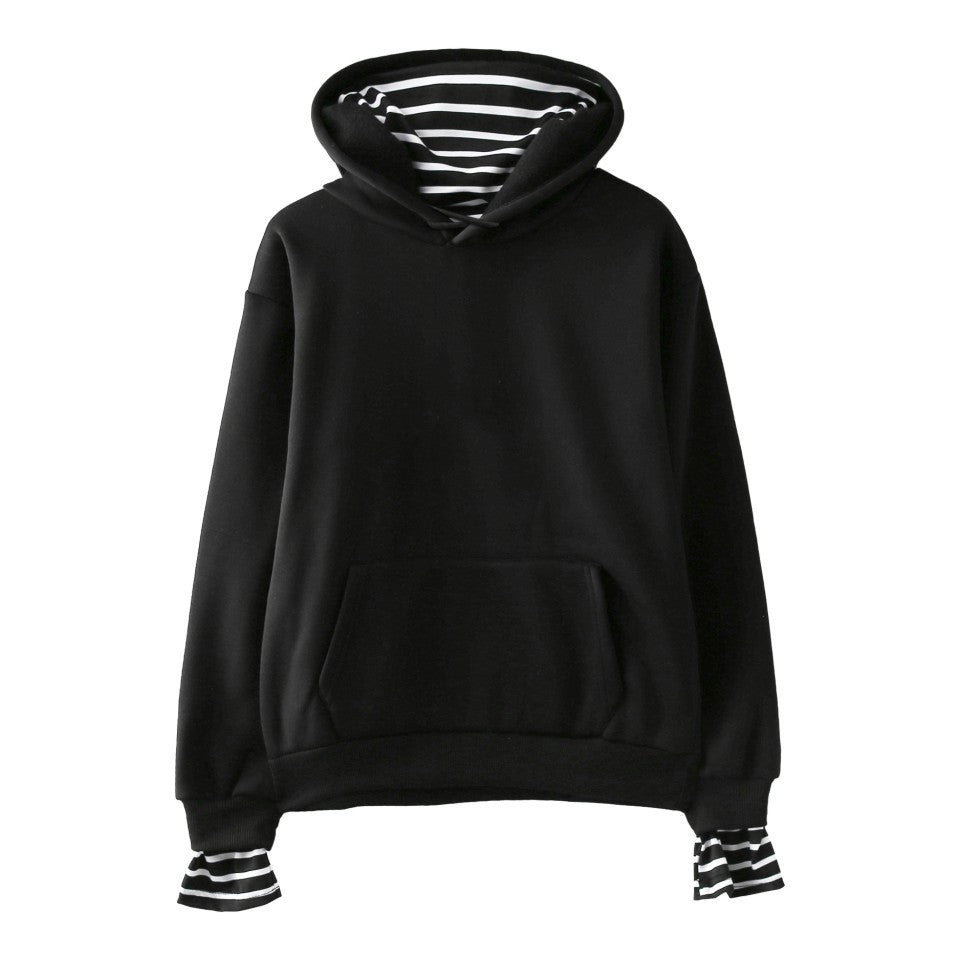 Trendy Korean Fleece Hooded Pullover False Two-Piece Sweatshirt