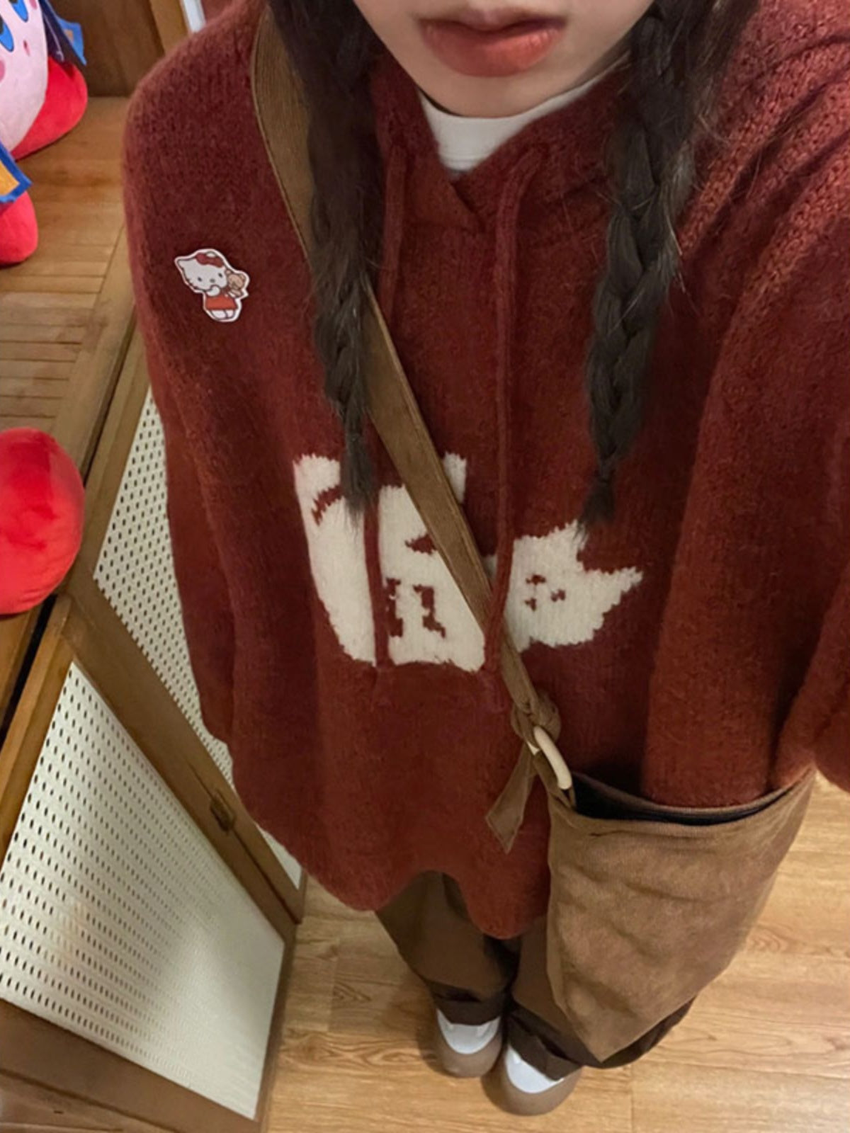 Retro Cartoon Cat Jacquard Hooded Sweater