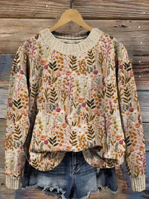 Cozy Abstract Print Drop-Shoulder Women's Casual Sweater
