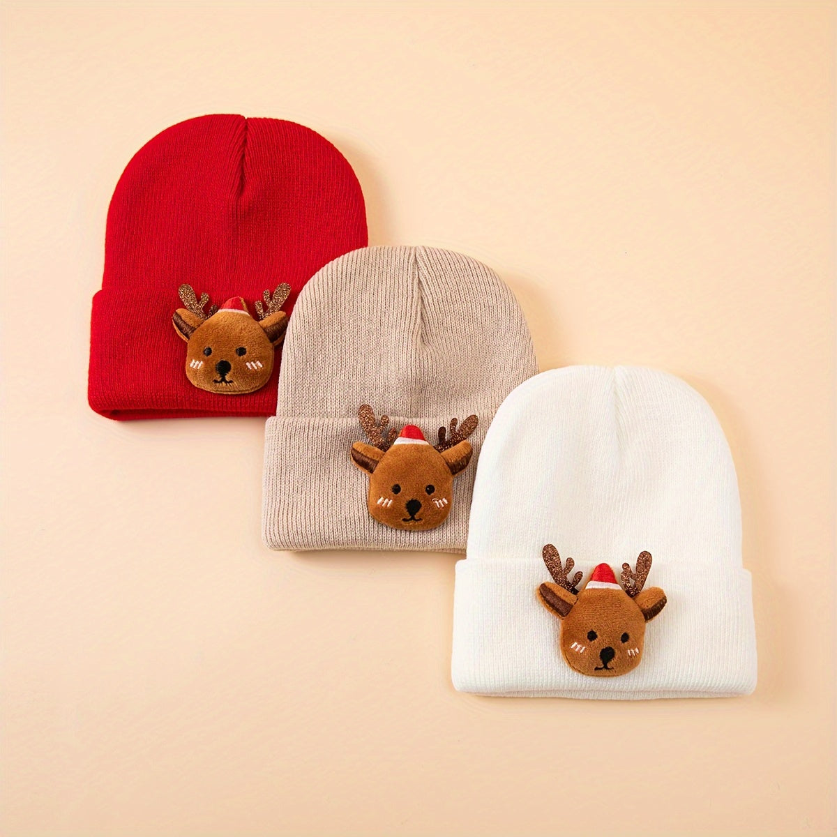 Red Christmas Reindeer Beanie Hat for Babies 0-3 Years