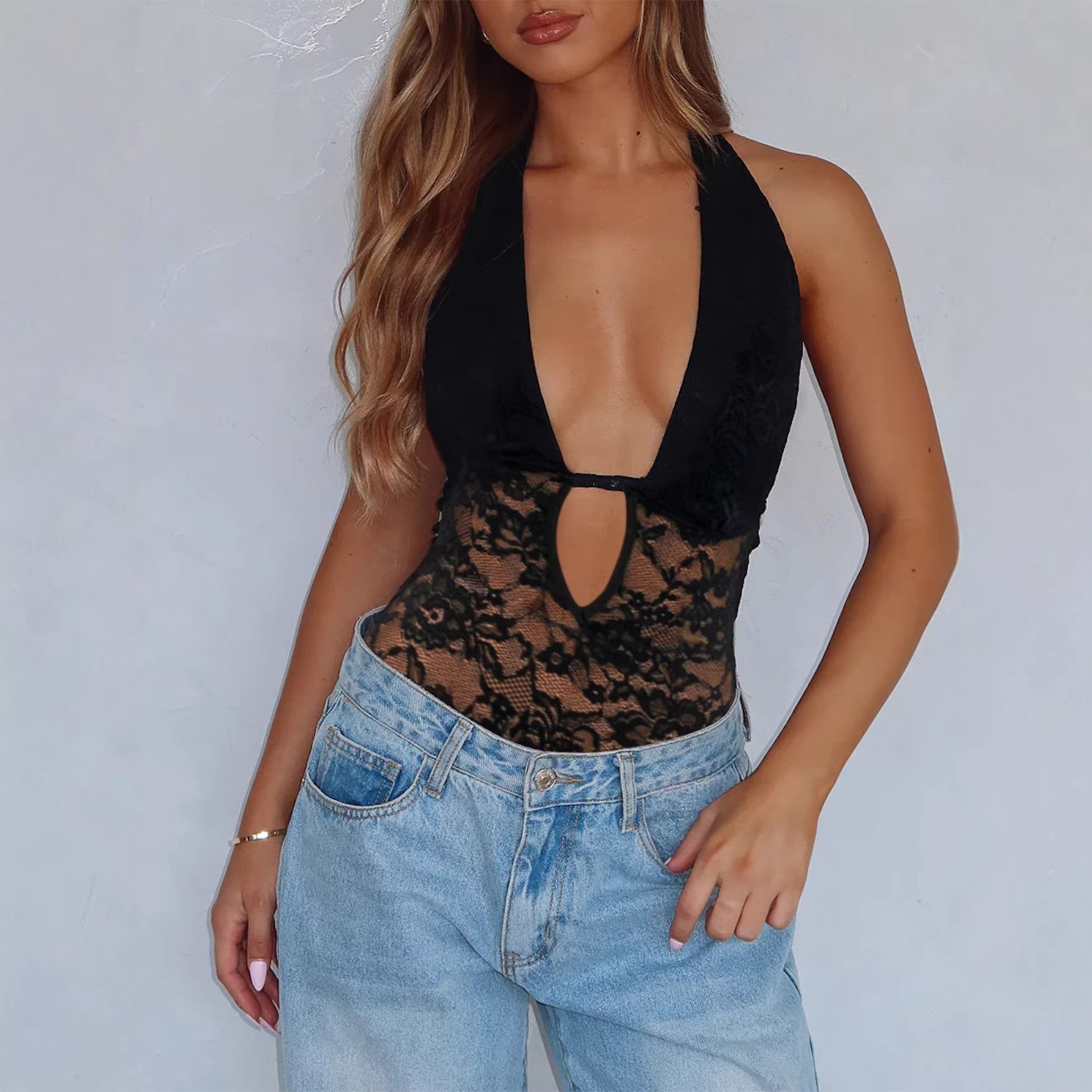 Backless V-Cut Halter Jumpsuit for Women