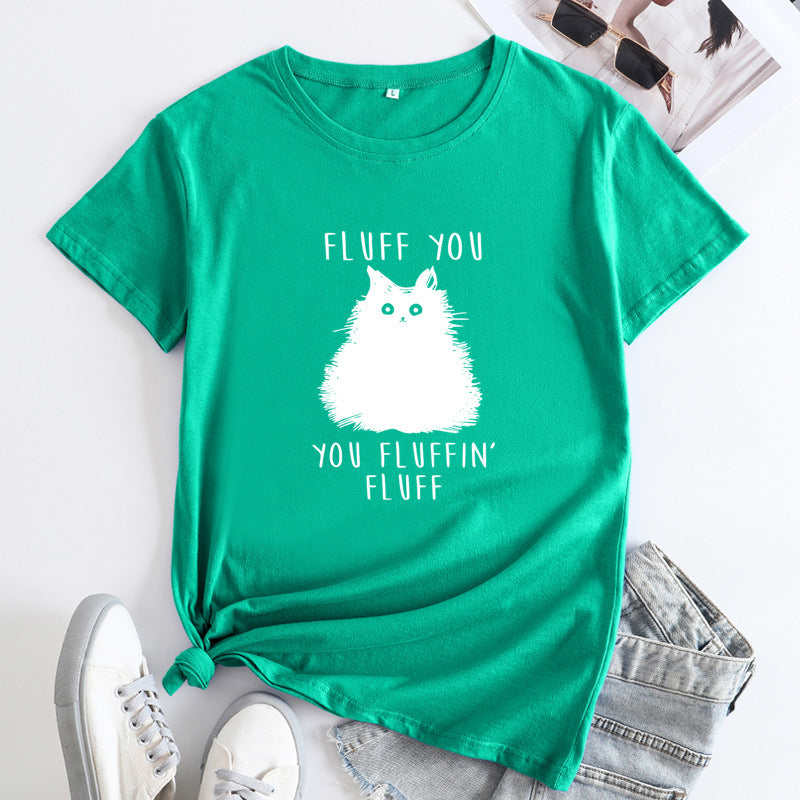 Women's Plus Size Cat Print Cotton T-Shirt
