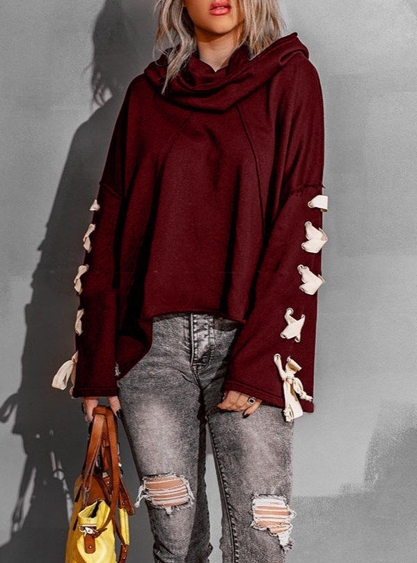 Women's Oversized Hooded Frayed Cotton Sweater