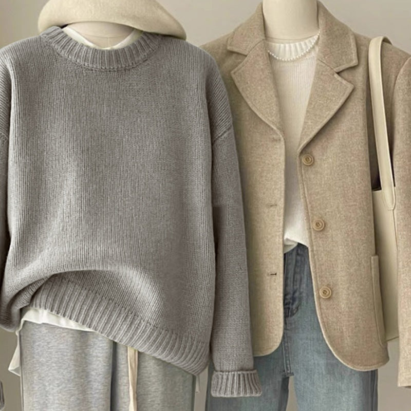 Retro Dark Green Sweater for Women Autumn and Winter Loose