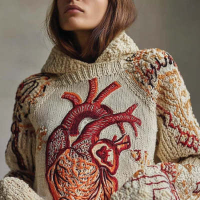 Womens Fashionable Retro Printed Crew-neck Sweater