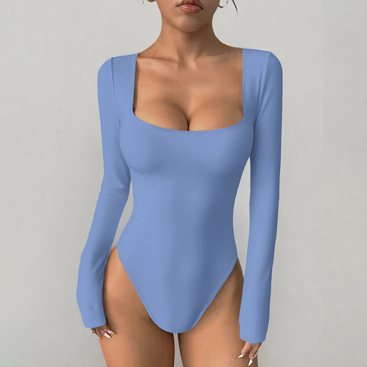 Women's Square Neck Long Sleeve Stretchy Yoga Bodysuit