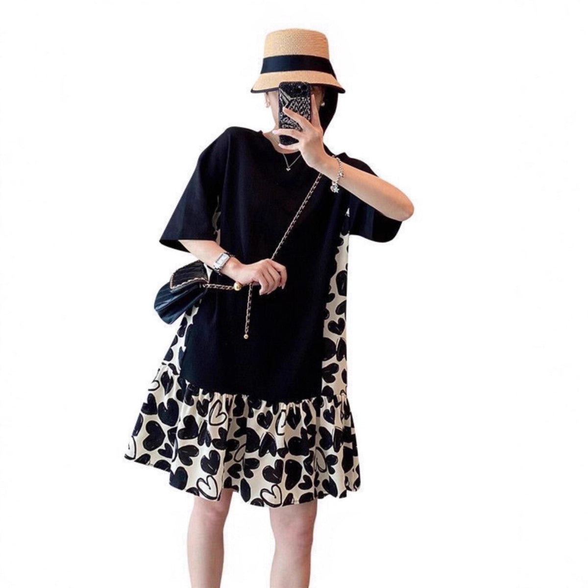 Womens Heart-patterned Floral Dress