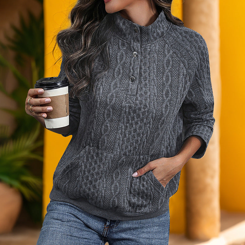 Women's Textured Long Sleeve Pullover Sweatshirt