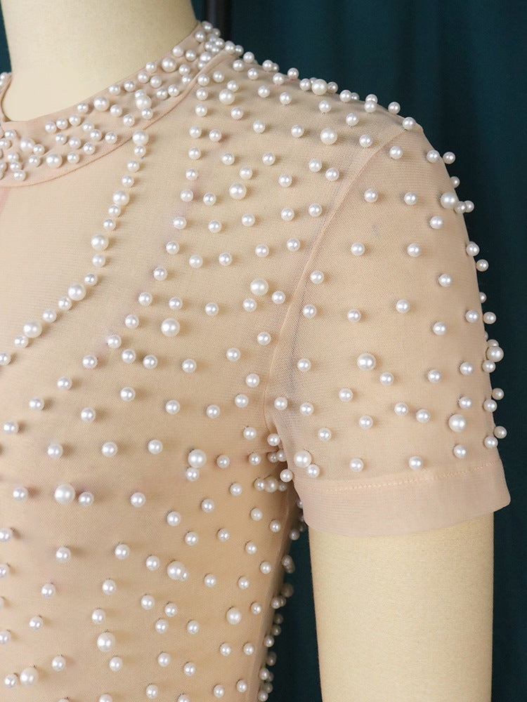 Round Neck Short Sleeved Beaded Jumpsuit
