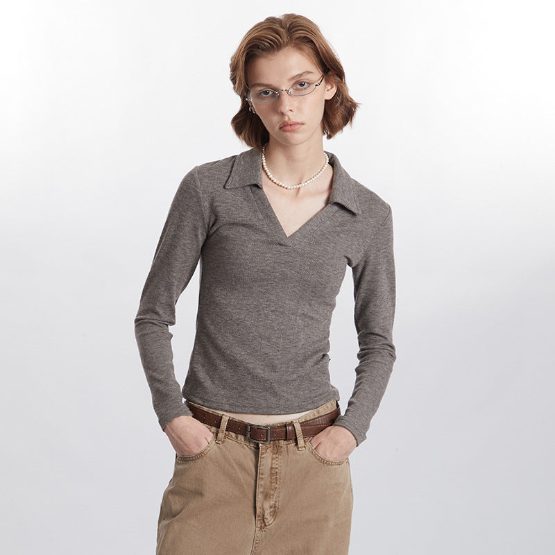 Women's Slimming Long-Sleeve Polo Collar Top