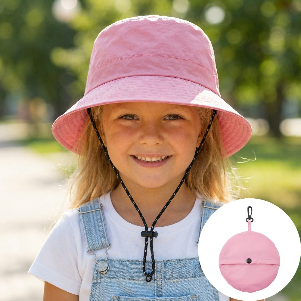 Kids Foldable Fisherman Hat – Nylon, Windproof Cord, Adjustable Drawstring, Quick‑Dry