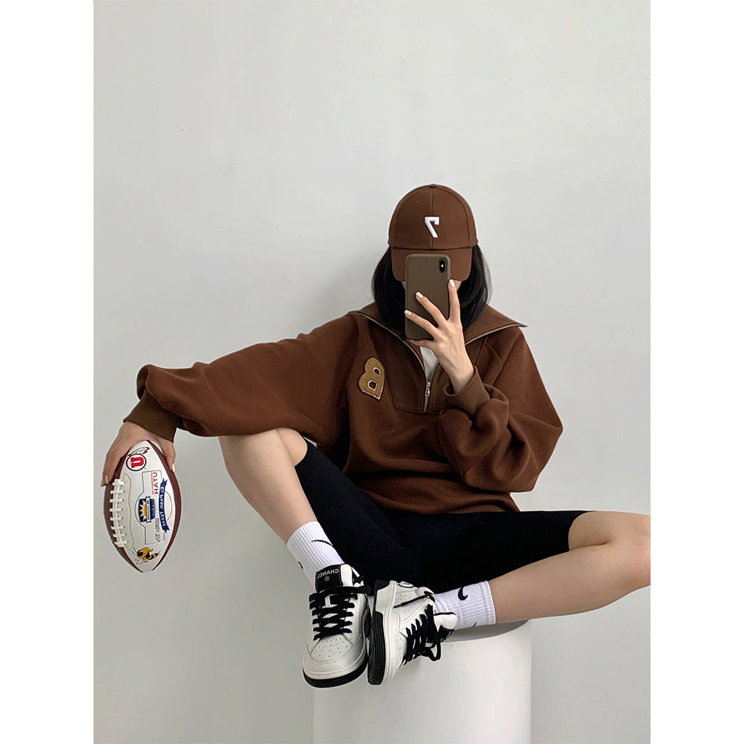 Retro American Polo Collar Sweatshirt