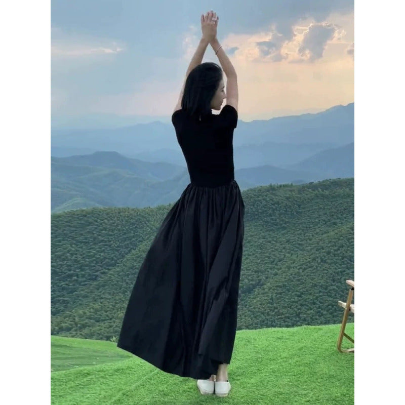 French-style Chic Casual Black Womens Dress