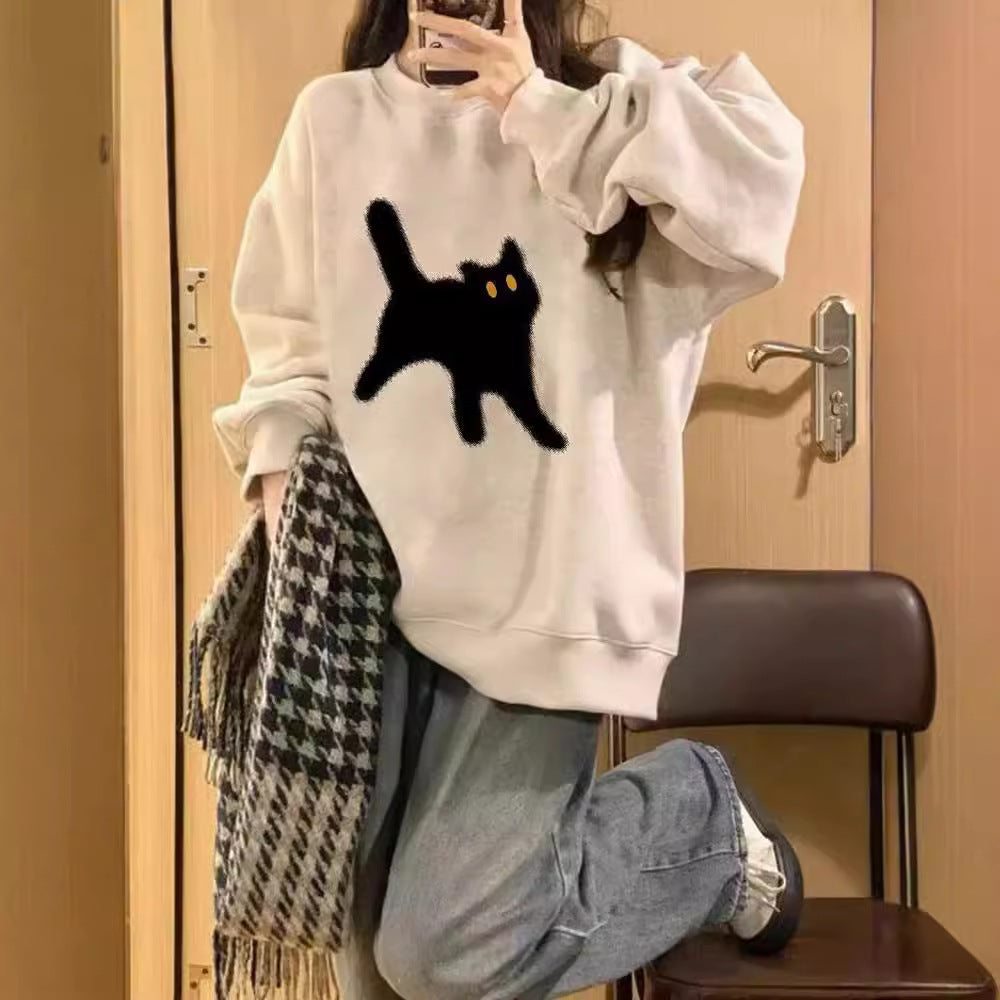 Retro Oversized Crewneck Sweater for Women