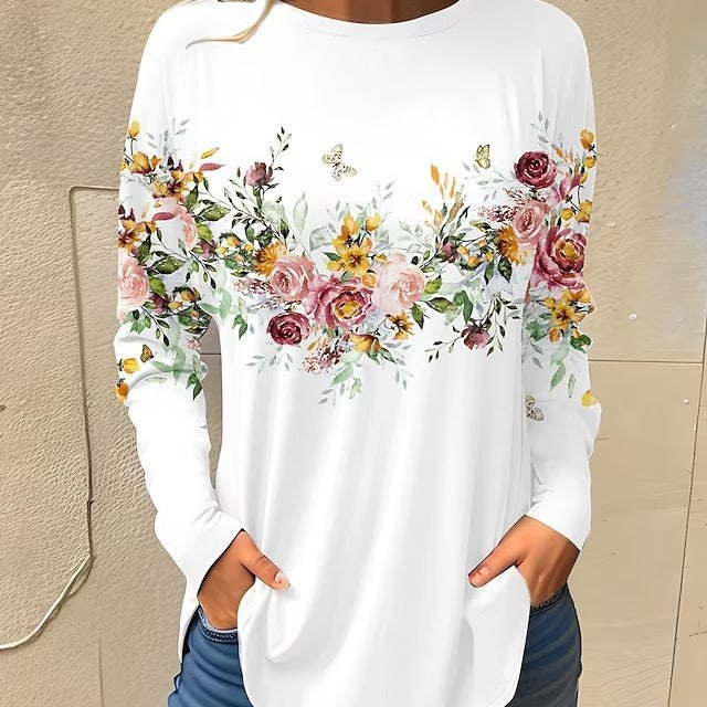 Women's Casual Plus Size Round-Neck Long Sleeve Top