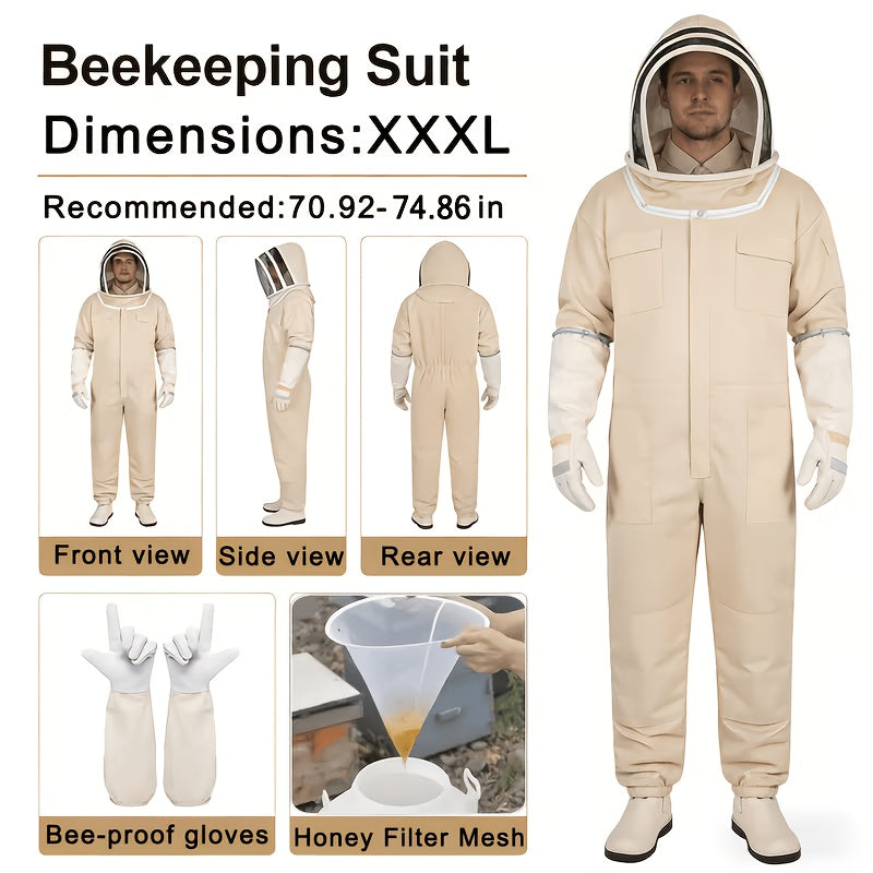 Heavy‑Duty Professional Beekeeping Suit with Veil Hood, Gloves and Honey Filter Screen