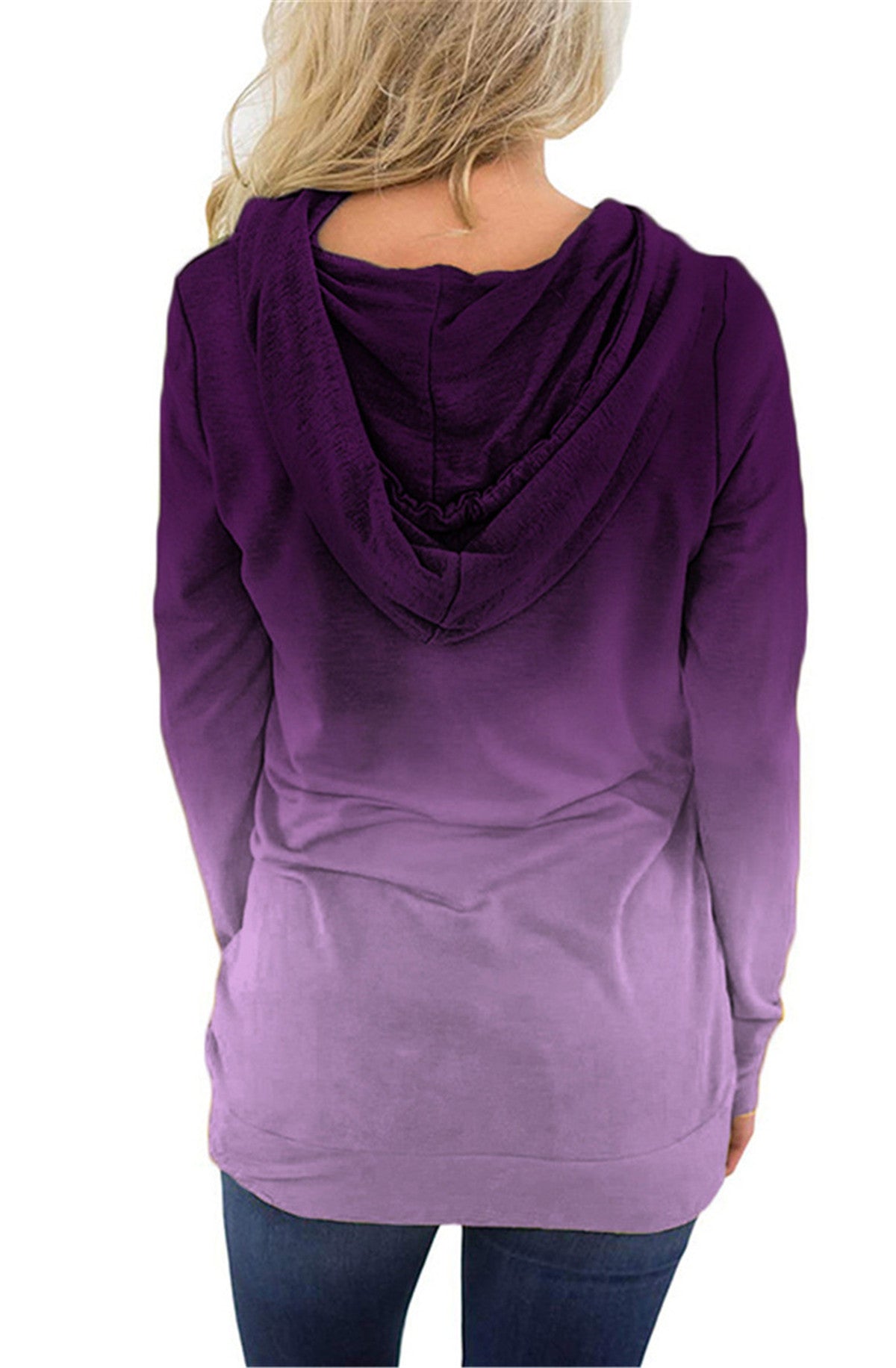 Gradient Hooded Drawstring Slim Sweatshirt