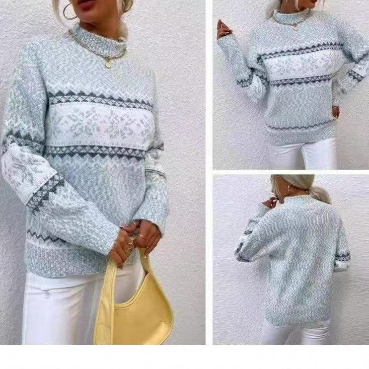 Christmas Half Turtleneck Snowflake Sweater for Women