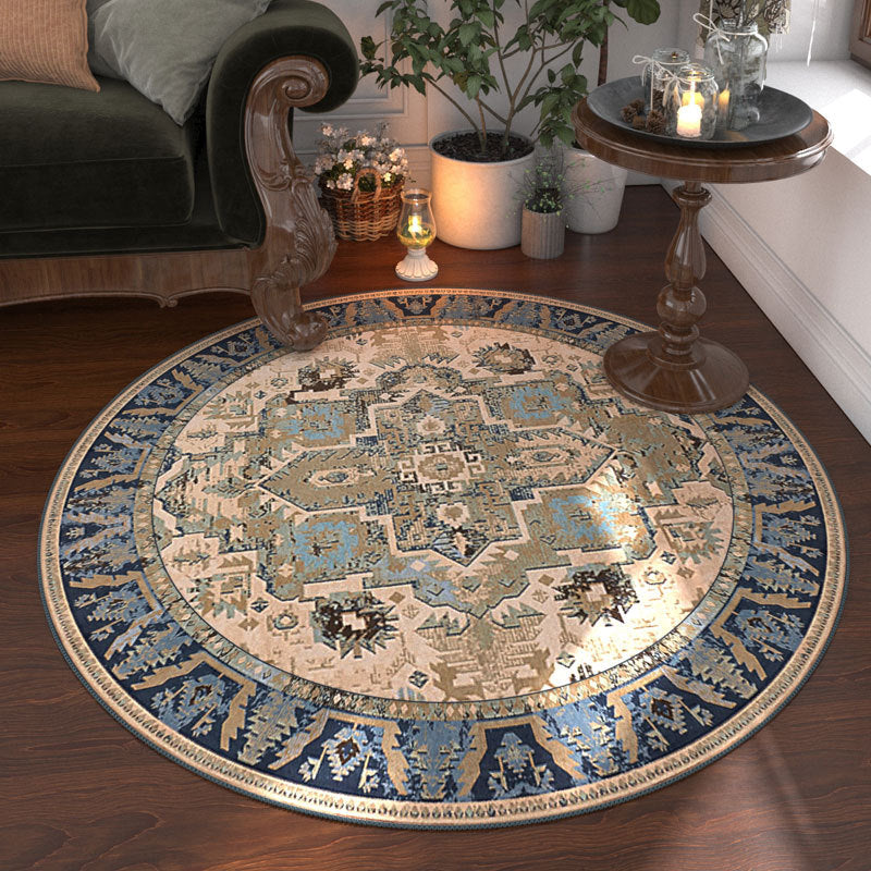 Ethnic Round Area Rug, Abstract Art, Machine Washable Polyester