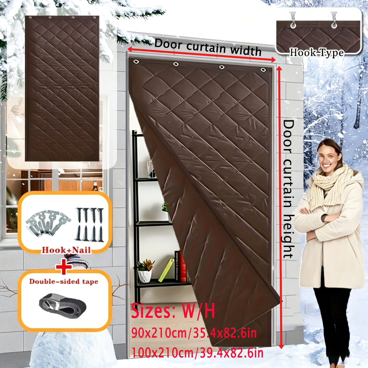 Magnetic Sealed Thick Oxford Insulated Door Curtain, Block Cold Wind Reduce Heating Cost, Soundproof Windproof Door Drape for Home Garage Retail Store