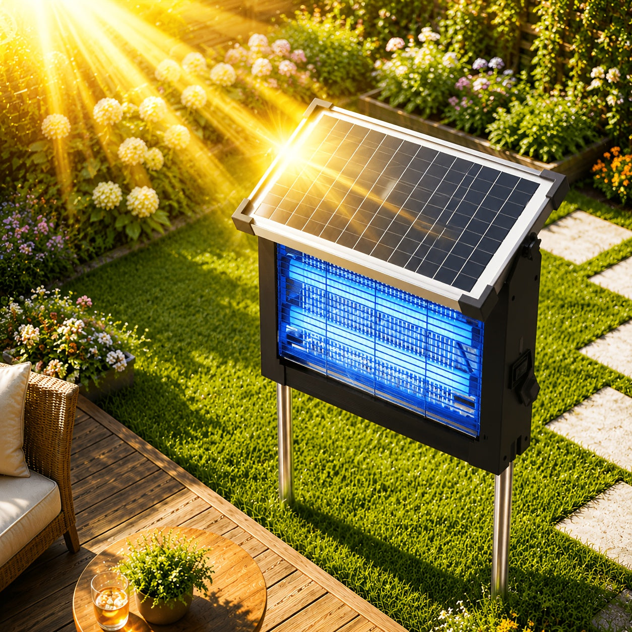 4500V Solar-Powered Bug Zapper with Automatic and Manual Modes, Rechargeable Portable Insect Trap